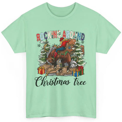 Funny Cowgirl Horsing Rocking Around Christmas Tree Western Classic Unisex T-Shirt