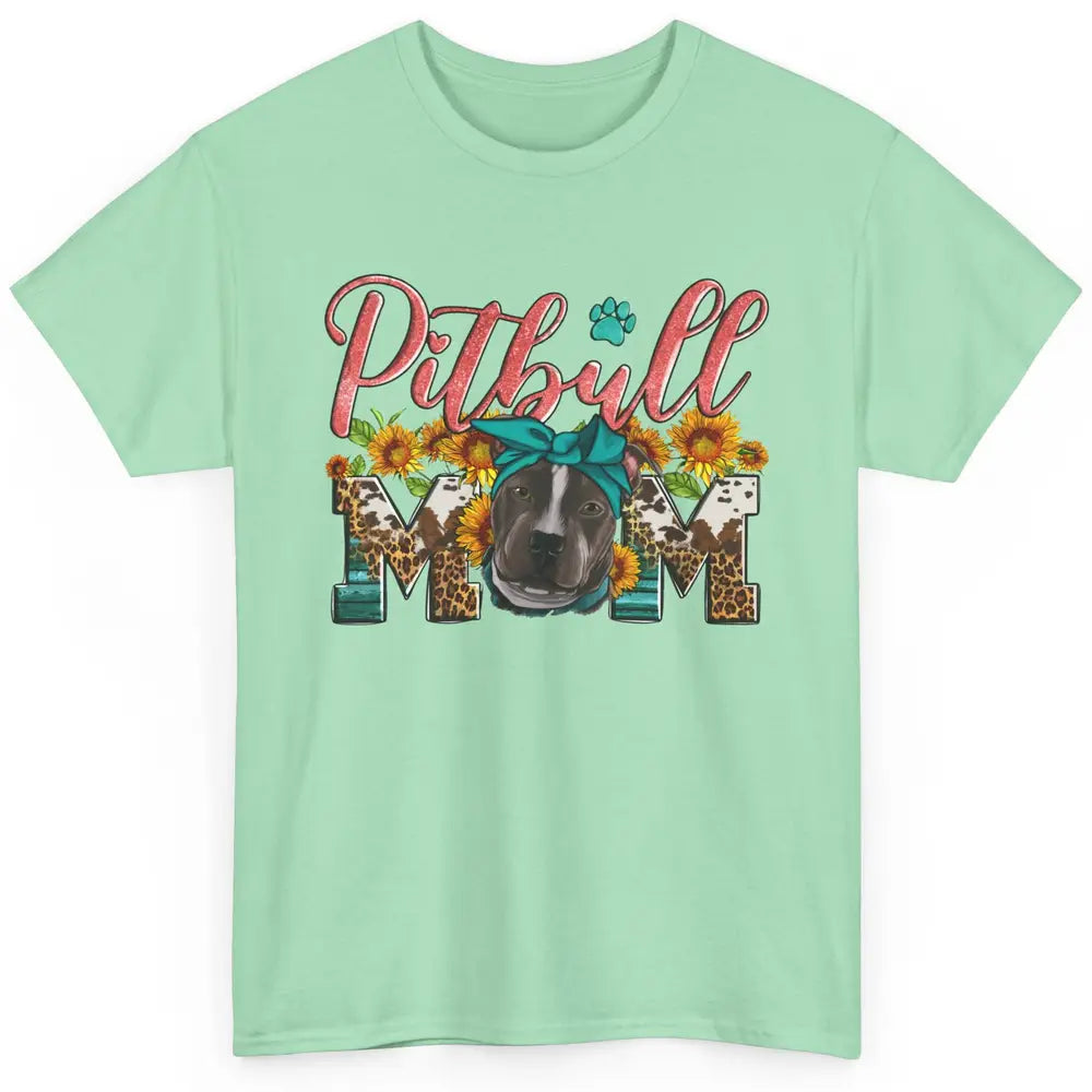 Sunflower Leopard Pitbull Mom Western Pitbull Dog Lady Gift Classic Unisex T-Shirt