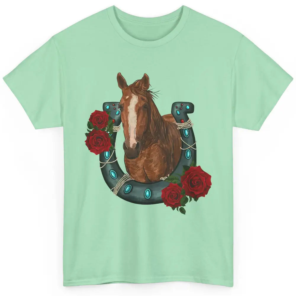 Western Country Texas Cowgirl Floral Horseshoe Horse Riding Classic Unisex T-Shirt