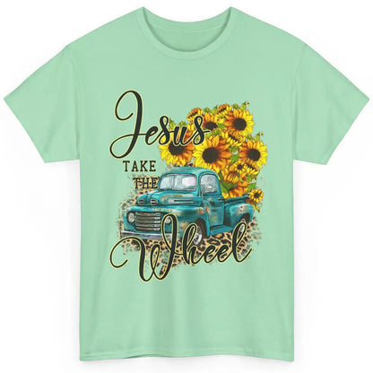 Sunflower Jesus Take The Wheel Christian Gift Leopard Print Classic Unisex T-Shirt