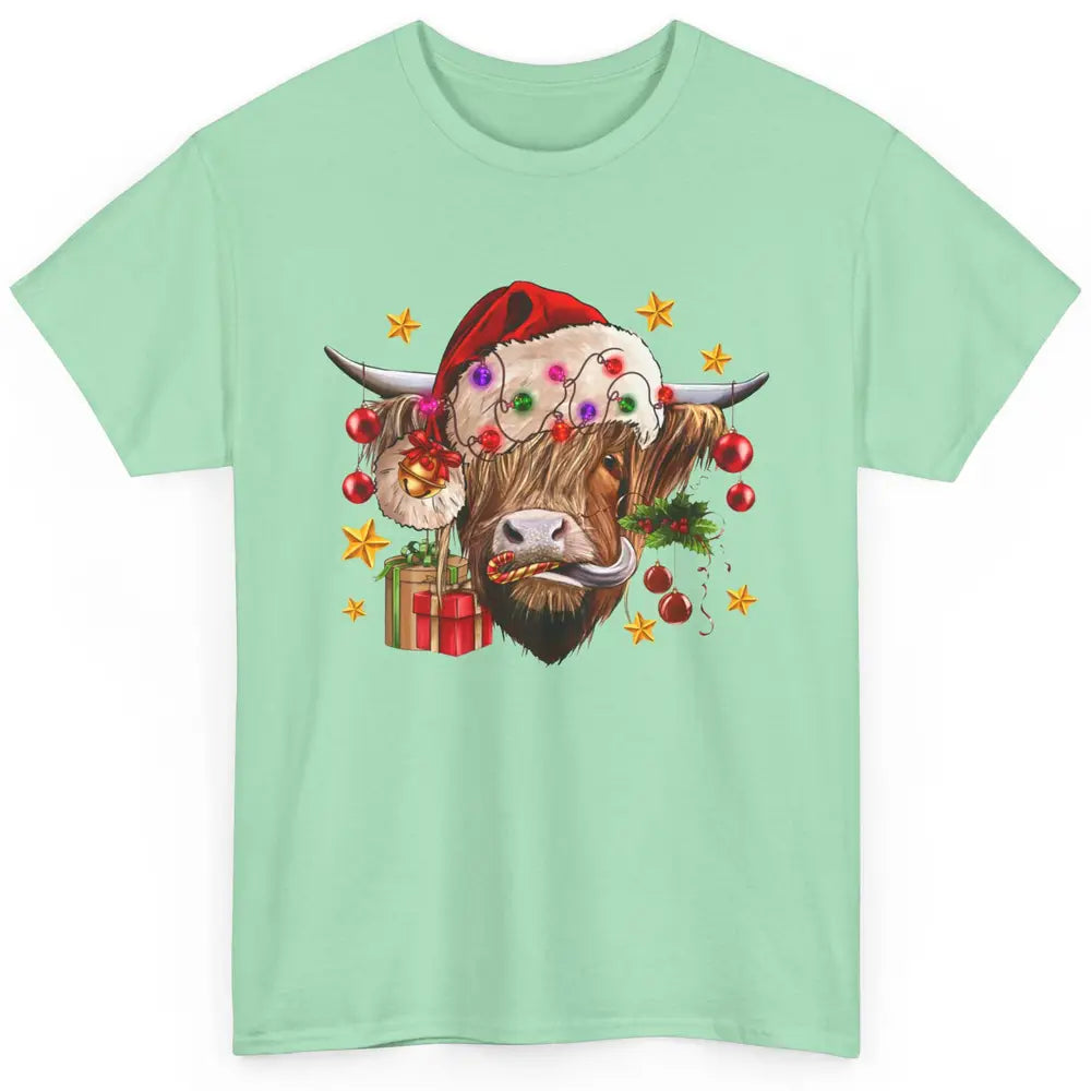 Highland Cow Joy Santa Hat Christmas Ornament Western Farm Classic Unisex T-Shirt