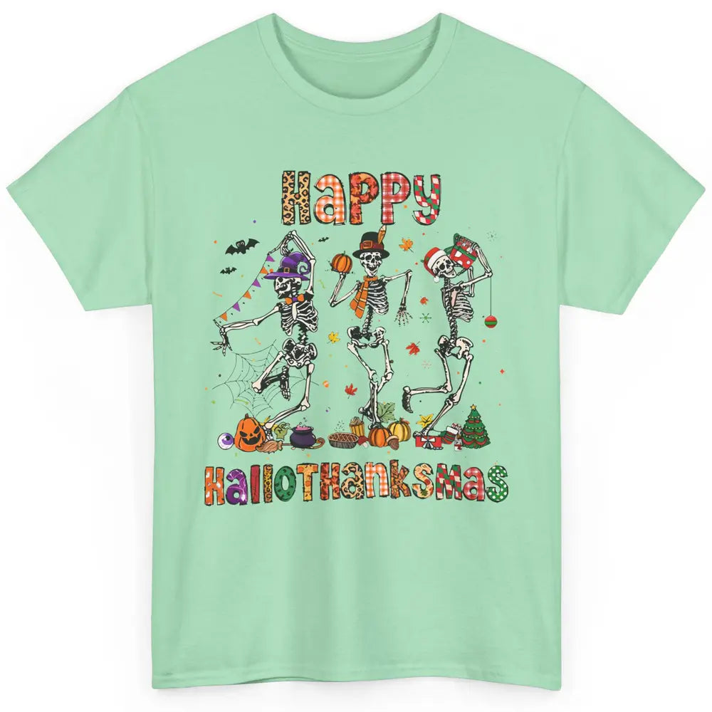 Funny Dancing Skeleton Happy Hallo-thank-mas Fall Pumpkin Classic Unisex T-Shirt