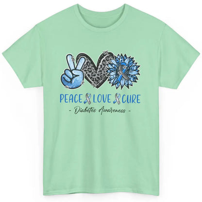 Diabetes Awareness Peace Love Cure Leopard Blue Sunflower Classic Unisex T-Shirt