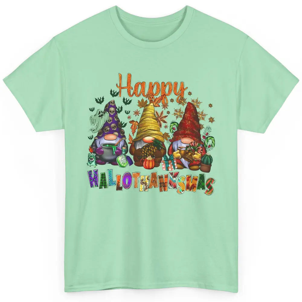 Funny Gnomes Happy Hallo-thank-mas Fall Pumpkin Thanksgiving Classic Unisex T-Shirt