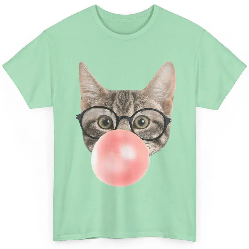 Funny Cat Blow Giant Bubble Gum Pink Glasses Sarcastic Pun Classic Unisex T-Shirt