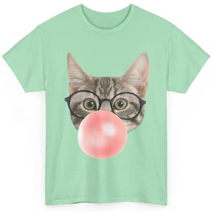 Funny Cat Blow Giant Bubble Gum Pink Glasses Sarcastic Pun Classic Unisex T-Shirt