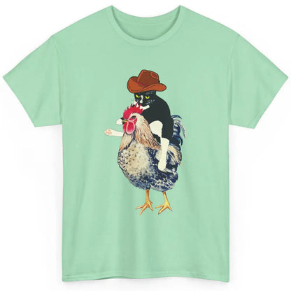 Cowboy Tuxedo Funny Black Cat On Chicken Western Halloween Classic Unisex T-Shirt