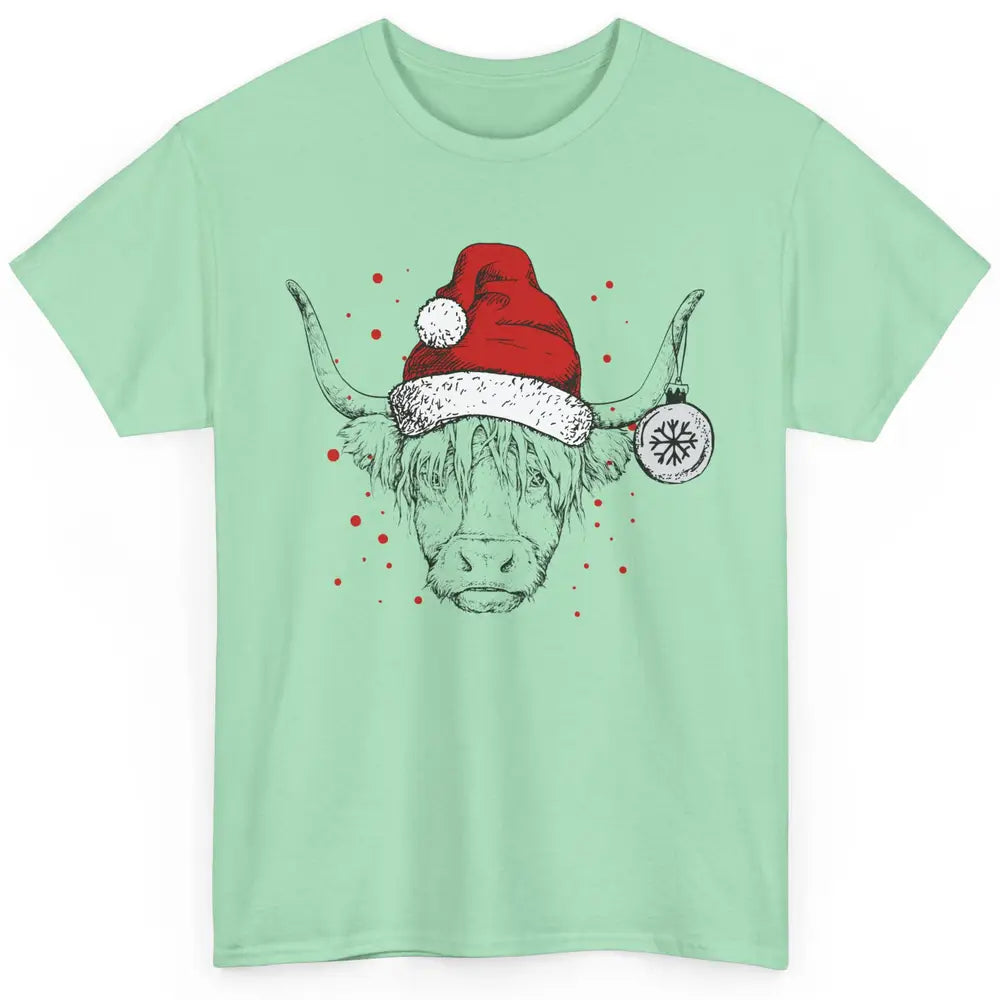 Cute Highland Cow Christmas With Santa Hat Western Xmas Cow Classic Unisex T-Shirt