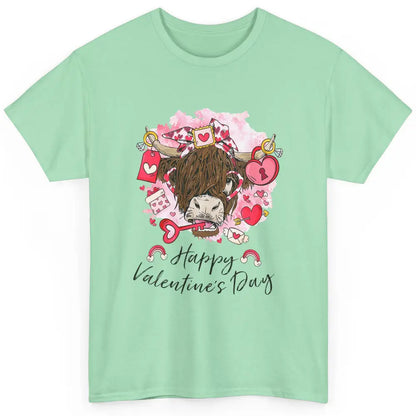 Cute Highland Cow Heart Western Happy Valentine Day Love Classic Unisex T-Shirt