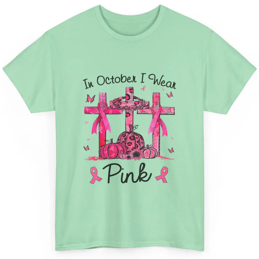 Cross Pumpkin Christian Pink Ribbon Breast Cancer Awareness Classic Unisex T-Shirt