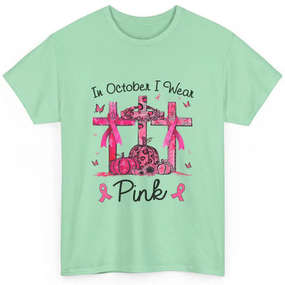 Cross Pumpkin Christian Pink Ribbon Breast Cancer Awareness Classic Unisex T-Shirt