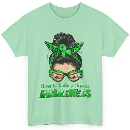 Chronic Kidney Disease Leopard Messy Bun Mom Green Ribbon Classic Unisex T-Shirt