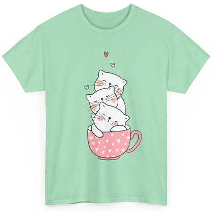 Funny Cats In Cup Cute Kitten Mom Vday Heart Valentines Day Classic Unisex T-Shirt