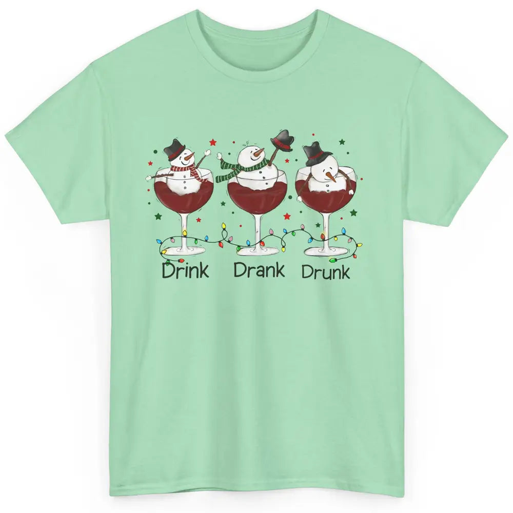 Funny Snowman Wine Christmas Drink Drank Drunk Christmas Classic Unisex T-Shirt