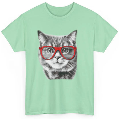 Funny Cat With Red Glasses Kitten Pets Cat Lovers Gift Classic Unisex T-Shirt