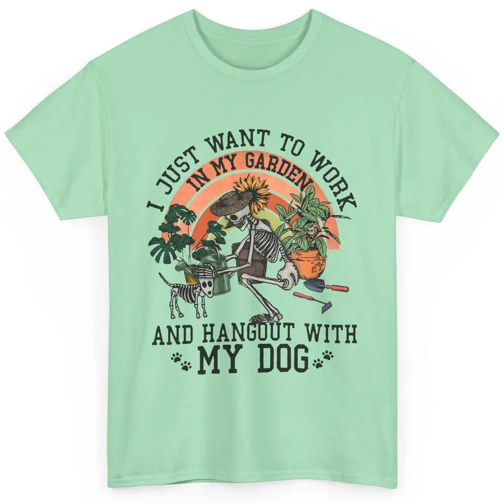 Retro Skeleton Gardening In The Garden Hang Out With My Dog Classic Unisex T-Shirt