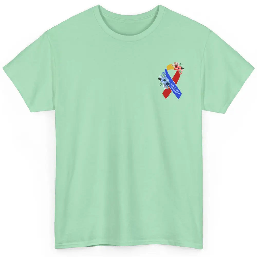 Thoracic Outlet Syndrome Awareness Floral Blue Red Ribbon Classic Unisex T-Shirt