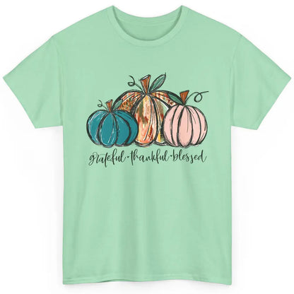 Grateful Thankful Blessed Doodle Pumpkin Fall Thanksgiving Classic Unisex T-Shirt