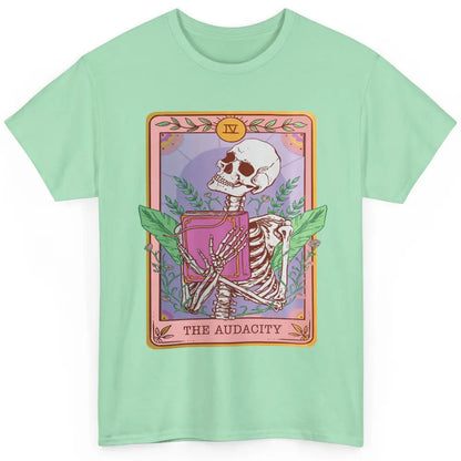 Retro Skeleton Reading Book The Audacity Plants Tarot Card Classic Unisex T-Shirt