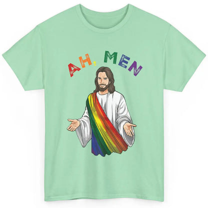 Ah Men LGBT Gay Pride Jesus Christian God Rainbow Flag Love Classic Unisex T-Shirt