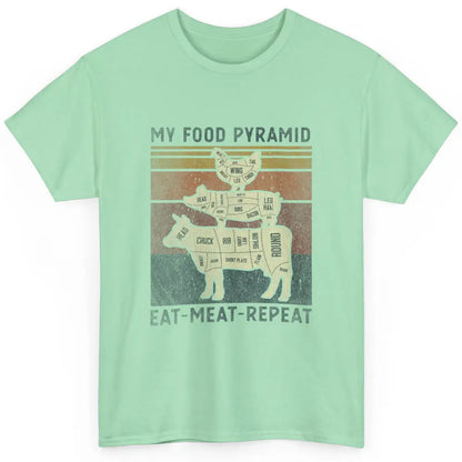 Vintage My Food Pyramid Eat Meat BBQ Lover Fast Food Retro Classic Unisex T-Shirt