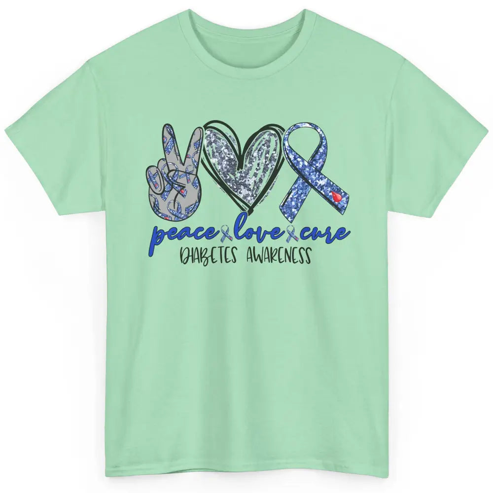 Diabetes Awareness Peace Love Cure Type 1 Diabetes Awareness Classic Unisex T-Shirt