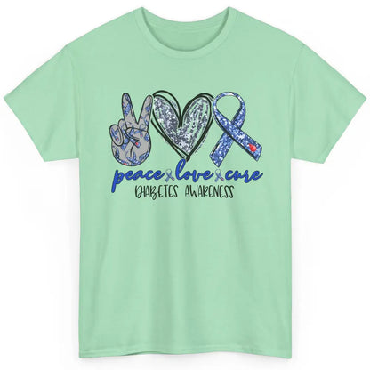 Diabetes Awareness Peace Love Cure Type 1 Diabetes Awareness Classic Unisex T-Shirt