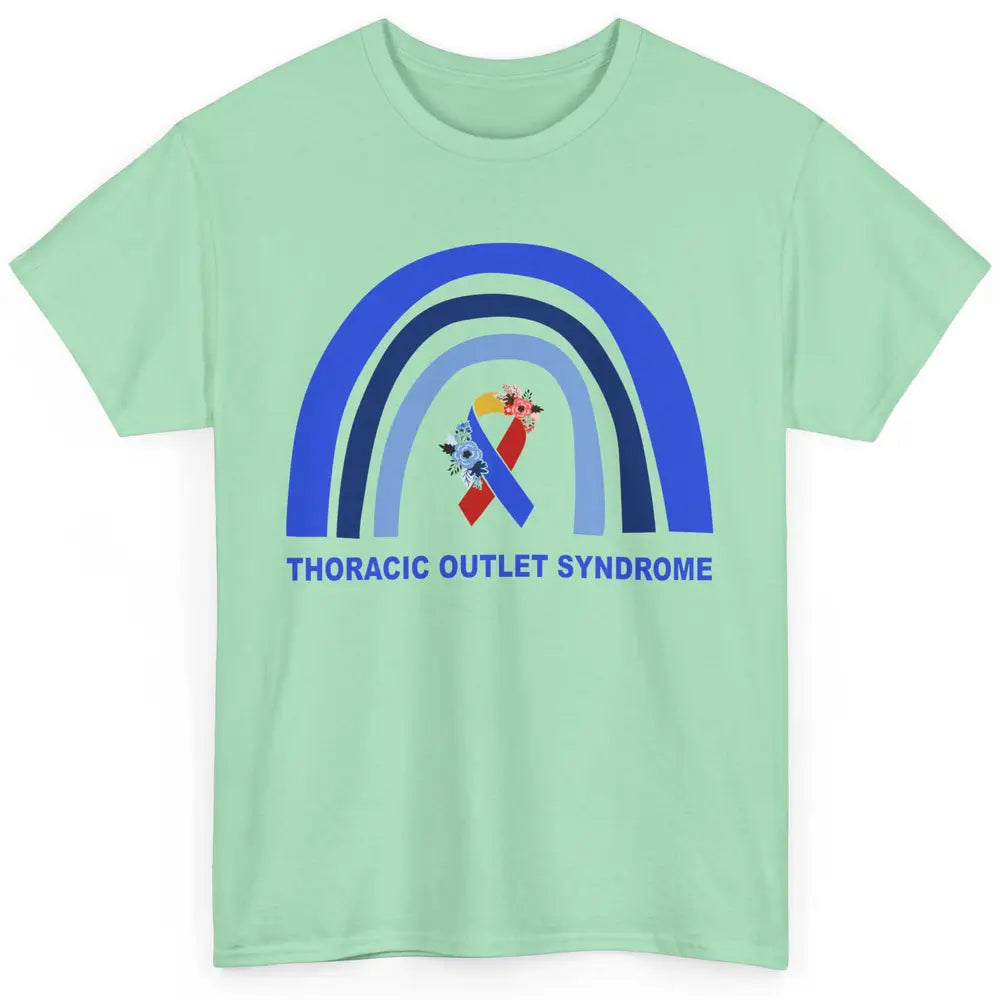 Thoracic Outlet Syndrome Awareness Floral Blue Red Ribbon Classic Unisex T-Shirt