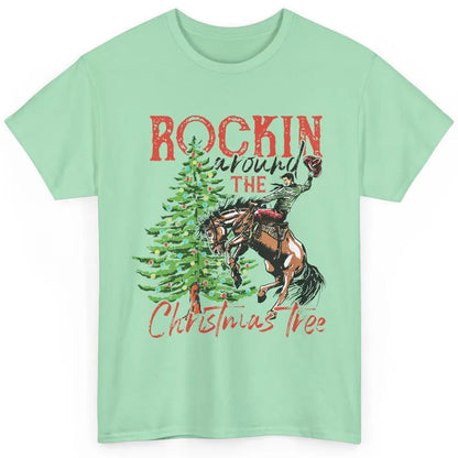 Funny Cowboy Horsing Rocking Around Christmas Tree Western Classic Unisex T-Shirt