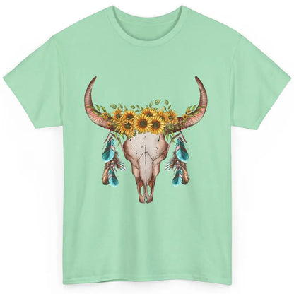 Floral Boho Bull Skull Wild Soul Turquoise Western Cowgirl Classic Unisex T-Shirt