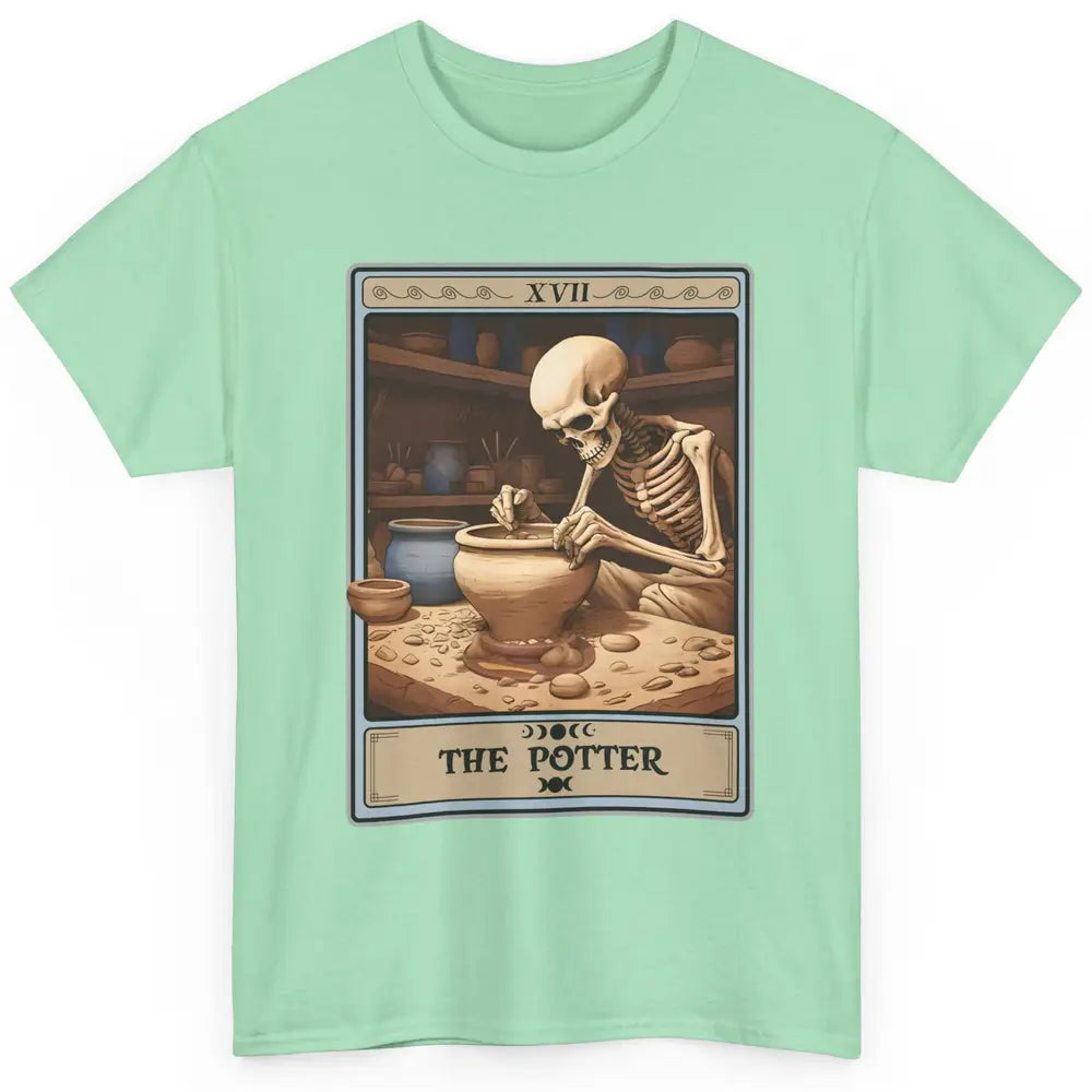 Retro Skeleton The Potter Tarot Card Halloween Pottery Lover Classic Unisex T-Shirt