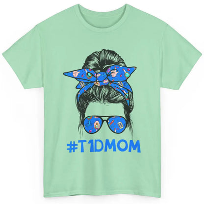 T1D Proud Mom Leopard Messy Bun Warrior Diabetes Awareness Classic Unisex T-Shirt