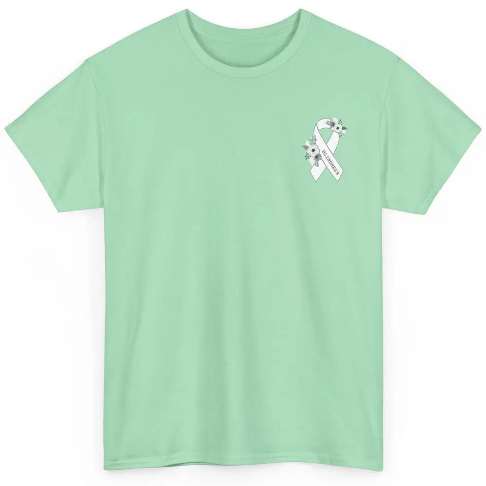 Blindness Awareness Floral White Gray Ribbon Blind Support Classic Unisex T-Shirt