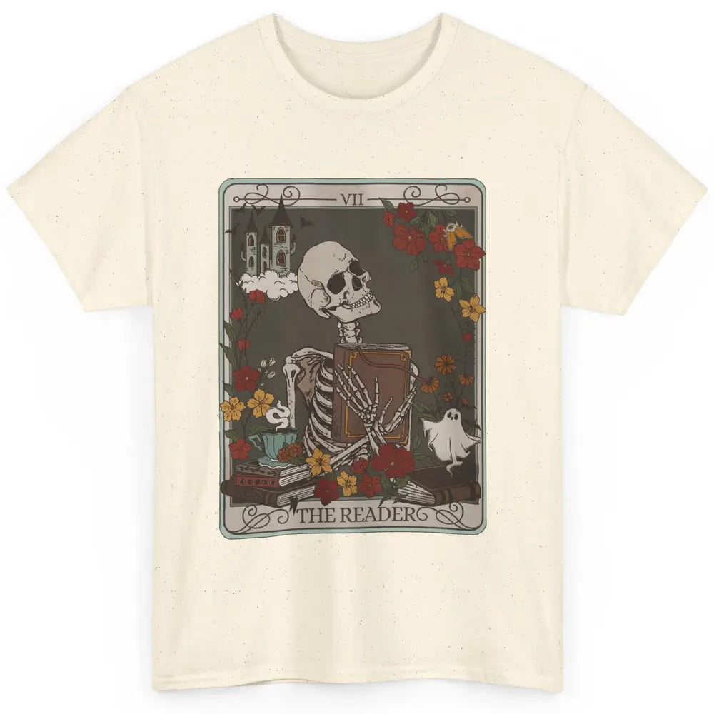 Retro Skeleton Reading Books The Reader Tarot Card Halloween Classic Unisex T-Shirt