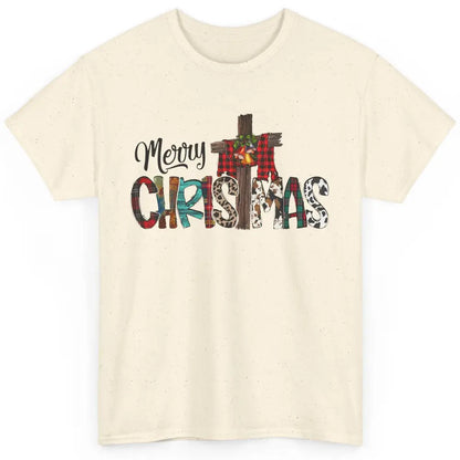 Leopard Jesus Cross Merry Christmas Christian Western Xmas Classic Unisex T-Shirt