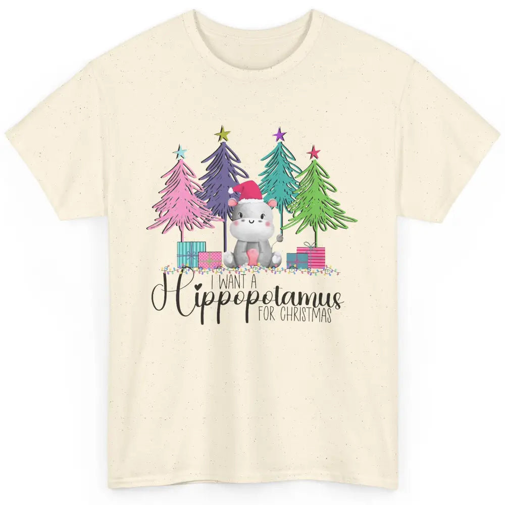 I Want A Hippopotamus For Christmas Tree Hippo Doodle Draw Classic Unisex T-Shirt