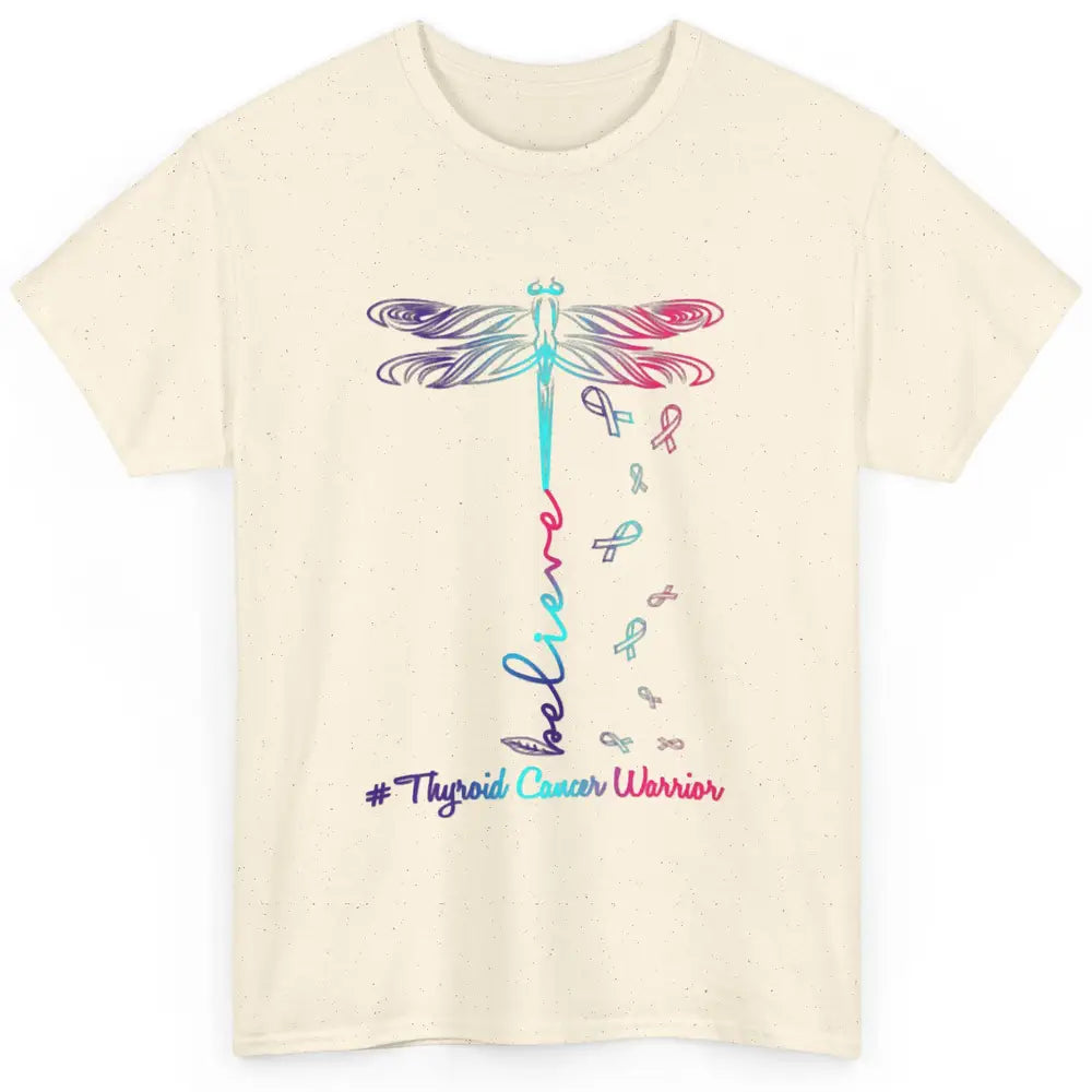 Thyroid Cancer Awareness Purple Pink Teal Ribbon Dragonfly Classic Unisex T-Shirt