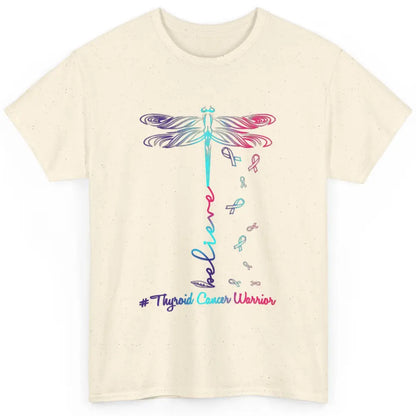 Thyroid Cancer Awareness Purple Pink Teal Ribbon Dragonfly Classic Unisex T-Shirt