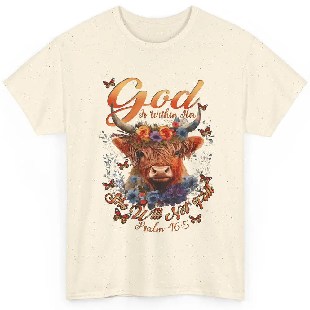 Christian Highland Cow God Is Within Her Bible Religious Classic Unisex T-Shirt