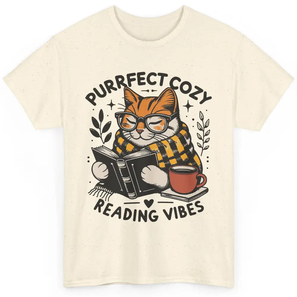 Funny Bookish Cat Purrfect Cozy Reading Vibes Winter Reading Classic Unisex T-Shirt