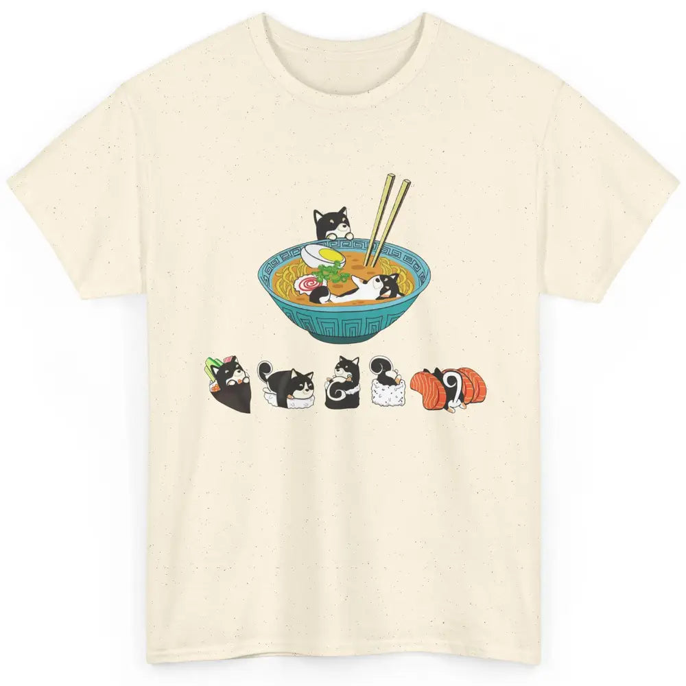 Funny Black Shiba Inu Sushi Ramen Bowl Japanese Kawaii Dog Classic Unisex T-Shirt