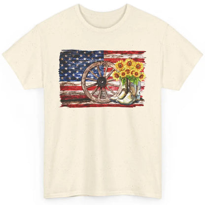 Retro US Flag Sunflower Cowgirl Boots Texas Cowboy Western Classic Unisex T-Shirt