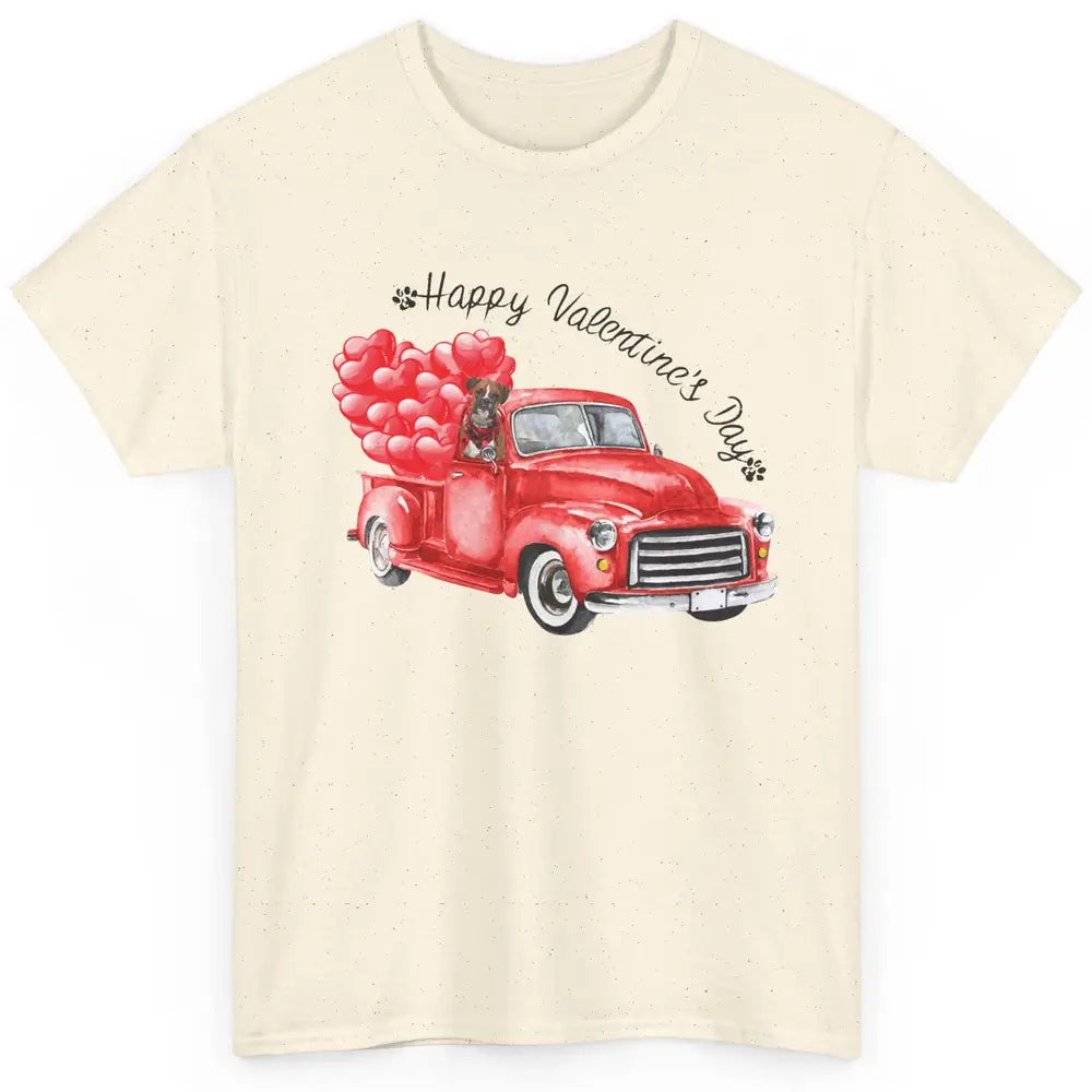 Boxer On Heart Truck Happy Valentines Day Boxer Dog Lovers Classic Unisex T-Shirt