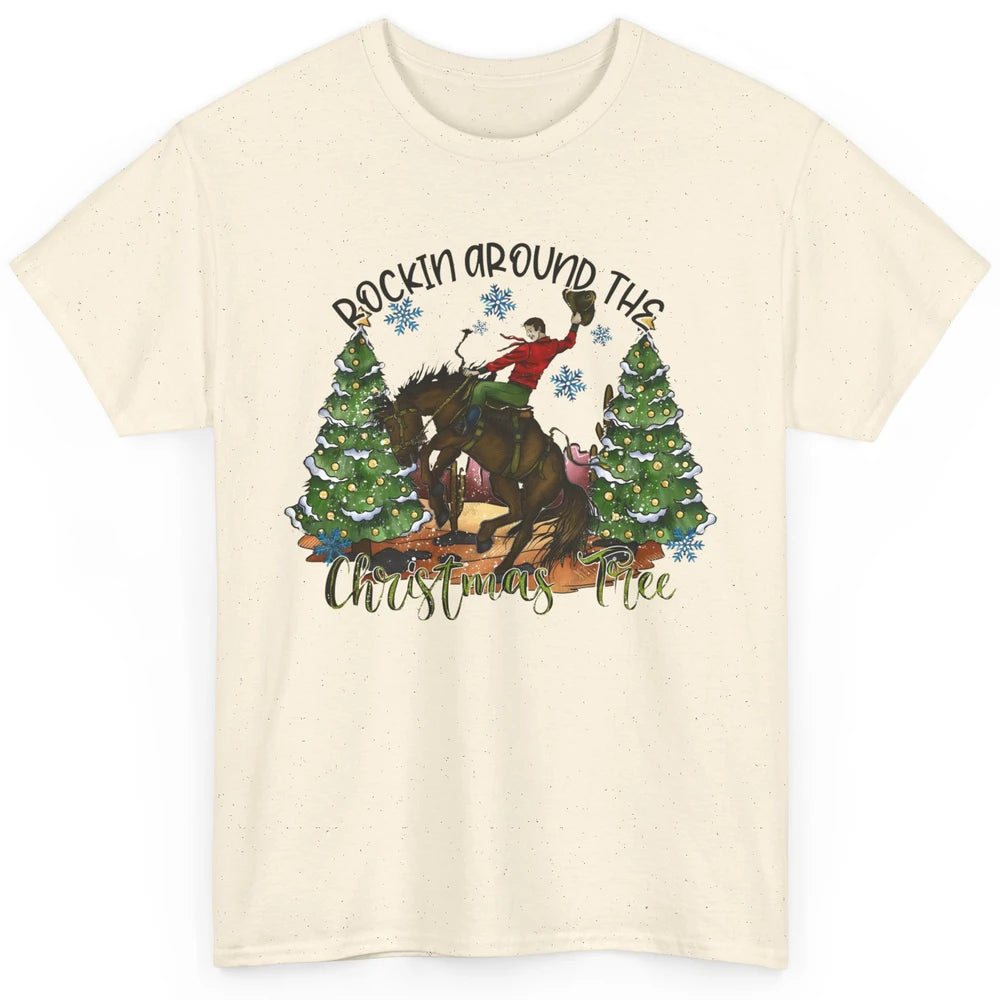 Funny Cowboy Horsing Rocking Around Christmas Tree Western Classic Unisex T-Shirt