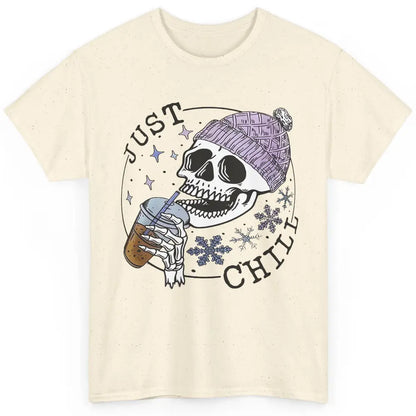 Funny Skeleton Coffee Just Relax Snowflakes Christmas Classic Unisex T-Shirt