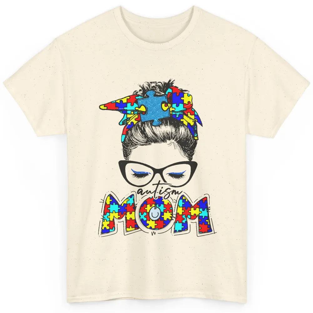 Autism Mom Messy Bun Bandana Puzzle Autism Awareness Month Classic Unisex T-Shirt