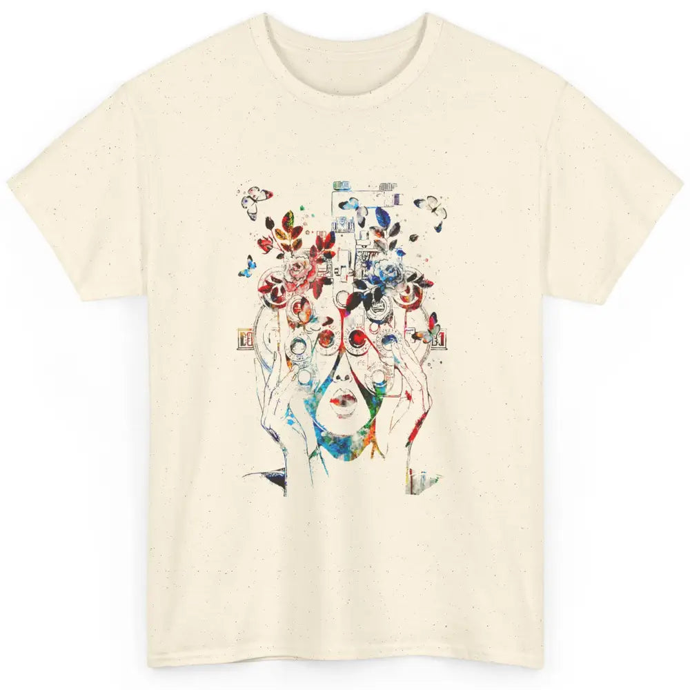 Cute Floral Phoropter Woman Optometrist Eye Anatomy Optician Classic Unisex T-Shirt