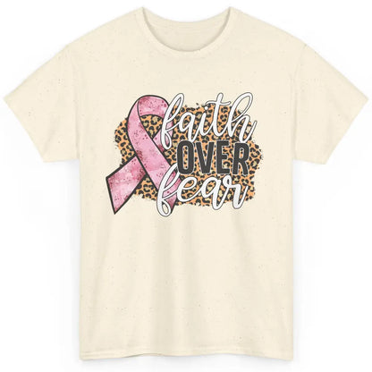 Faith Over Fear Breast Cancer Awareness Leopard Pink Ribbon Classic Unisex T-Shirt