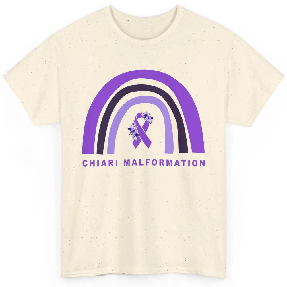 Chiari Malformation Awareness Floral Purple Ribbon Rainbow Classic Unisex T-Shirt