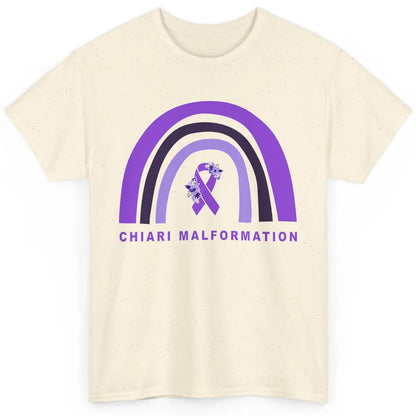 Chiari Malformation Awareness Floral Purple Ribbon Rainbow Classic Unisex T-Shirt